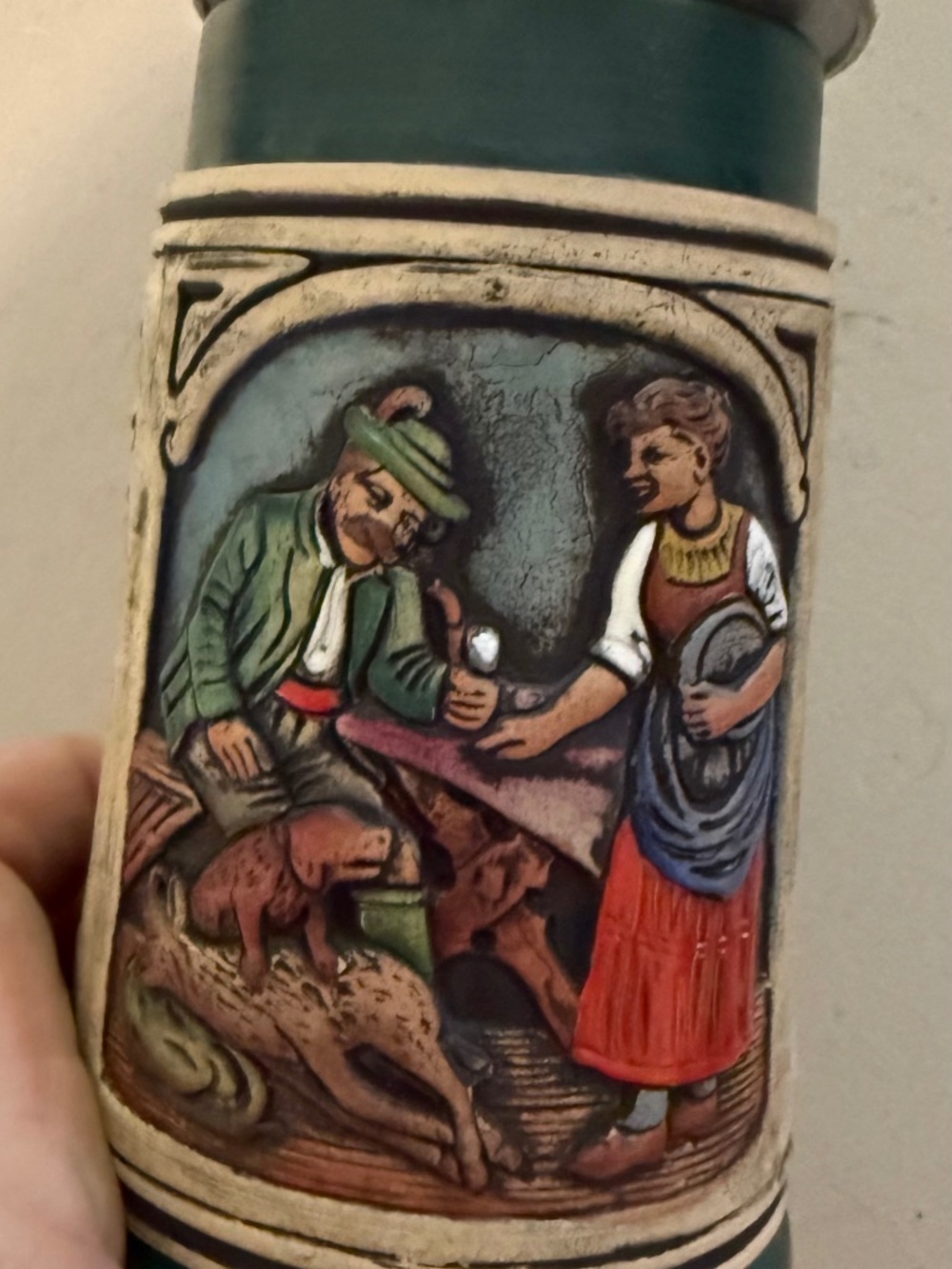 Vintage Werner Corzelius West Germany Made German Lidded Beer Stein w/ Lid Green